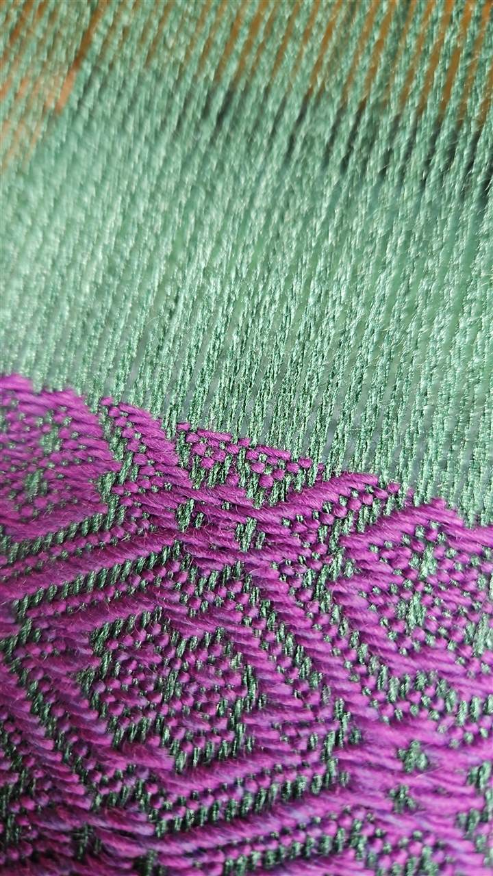 Detailaufnahme des grünen und violetten Schalgewebes